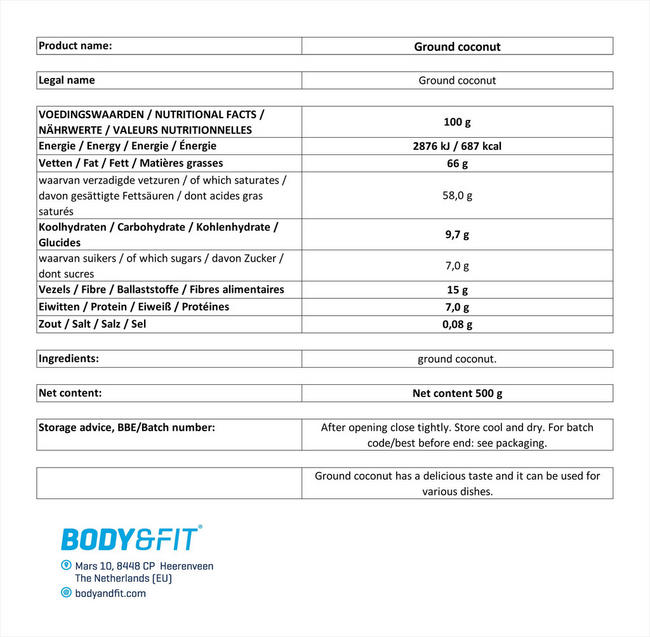 Ground Coconut Nutritional Information 1