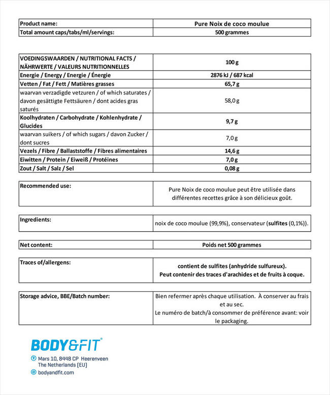 Noix de coco moulue Nutritional Information 1