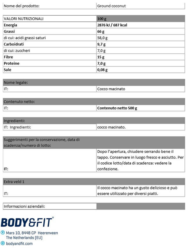 Cocco macinato Nutritional Information 1