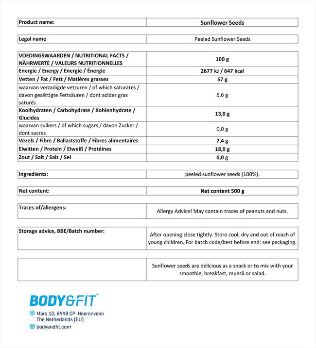 Pure Sunflower Seeds Peeled Nutritional Information 1