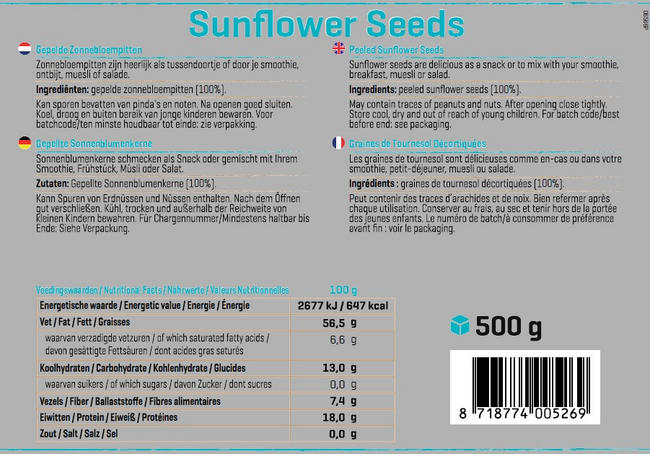 Pure Zonnebloempitten Gepeld Nutritional Information 1