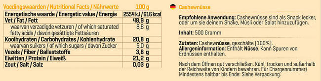 Cashewnüsse Nutritional Information 1
