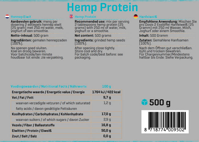 Pure Hennep Eiwit Nutritional Information 1