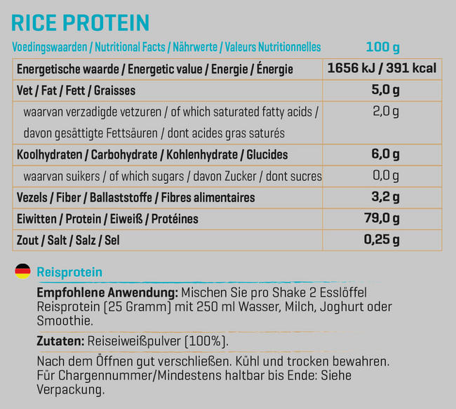 Reisprotein Nutritional Information 1