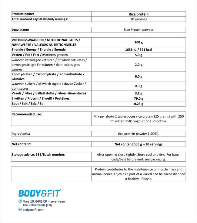 Rice Protein Nutritional Information 1