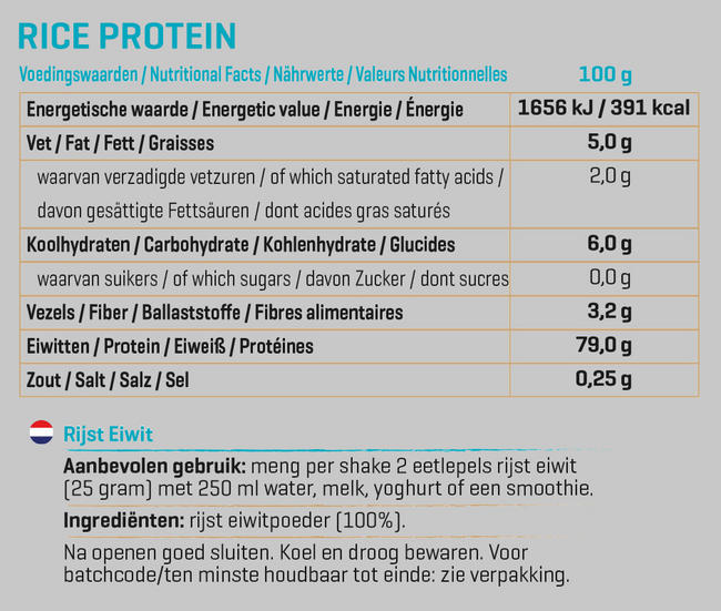 Rijst Eiwit Nutritional Information 1