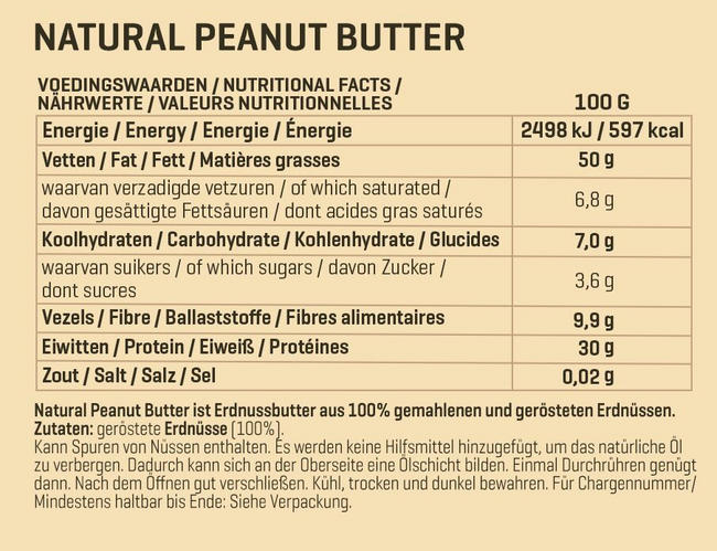 Natürliche Erdnussbutter Smooth Nutritional Information 1