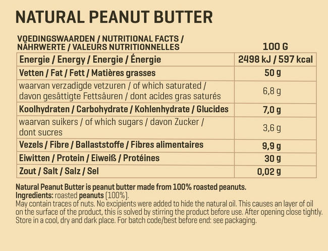 Natural Peanut Butter 500g Nutritional Information 1