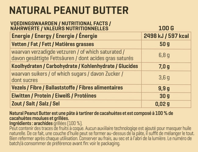 Beurre de cacahuète Natural Peanut Butter Nutritional Information 1