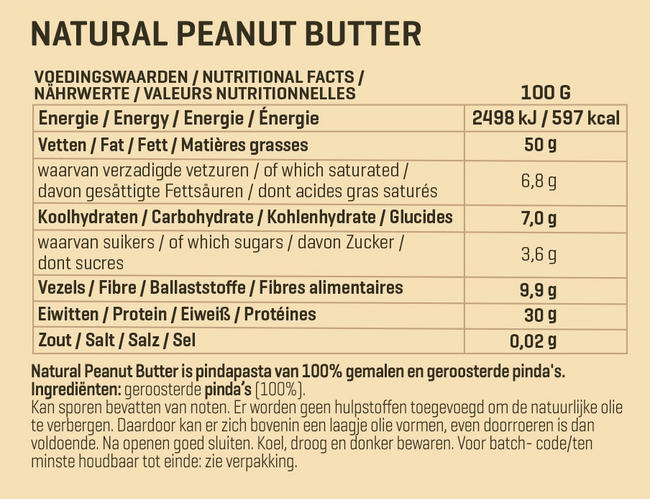 Natuurlijke Pindakaas Nutritional Information 1