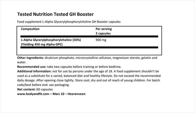 Tested GH Booster Nutritional Information 1