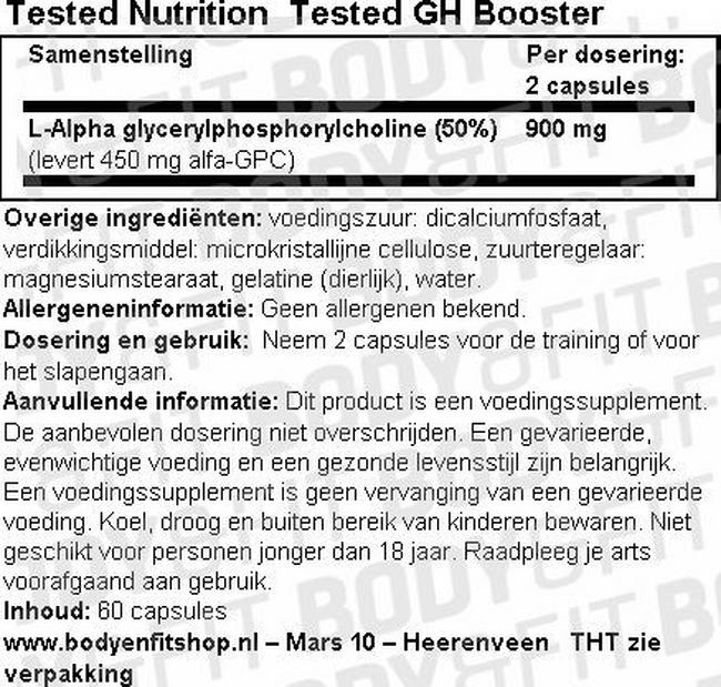 Tested GH Booster Nutritional Information 1