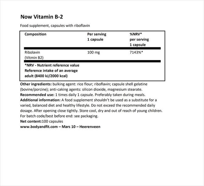 Vitamin B2 Nutritional Information 1