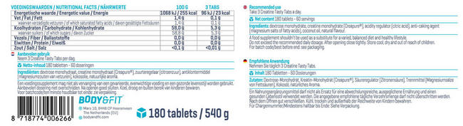 Creapure® Tasty Tabs Nutritional Information 1