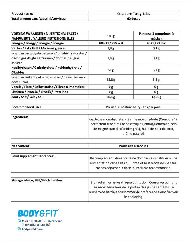 Creapure® Tasty Tabs Nutritional Information 1