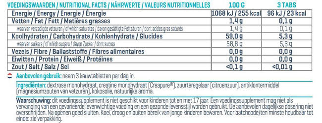 Creapure® Tasty Tabs Nutritional Information 1