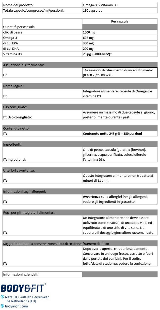 Omega-3 + Vitamine D3 Nutritional Information 1