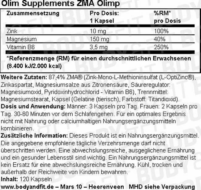 ZMA Olimp Nutritional Information 1