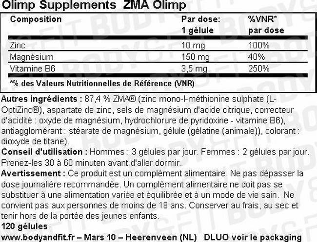 ZMA Olimp Nutritional Information 1
