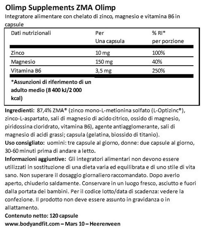 ZMA Olimp Nutritional Information 1