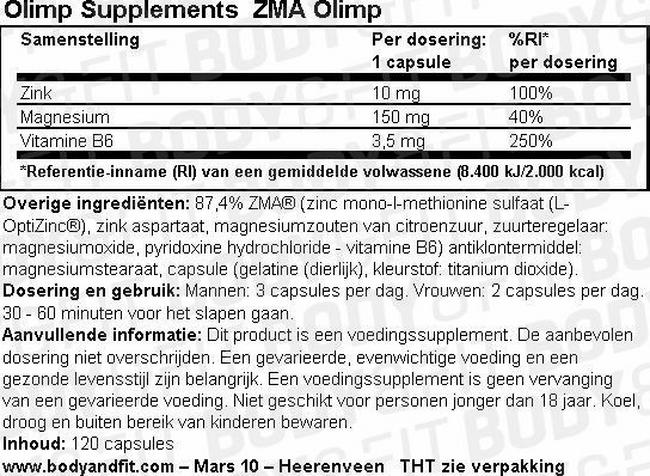 ZMA Olimp Nutritional Information 1