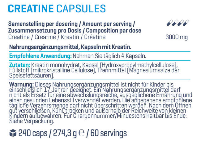 Creatine Capsules Nutritional Information 1