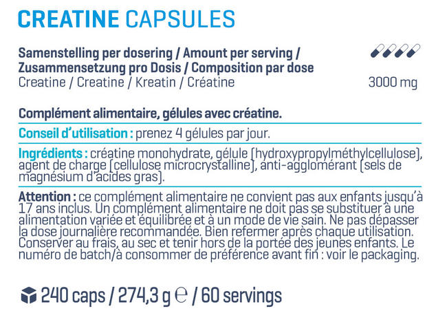 Gélules de créatine Nutritional Information 1