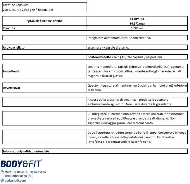 Capsule Creatina Nutritional Information 1