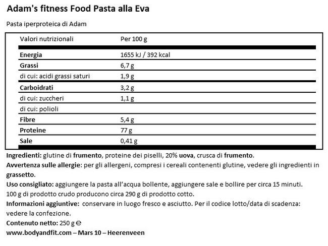 Pasta alla Eva Nutritional Information 1