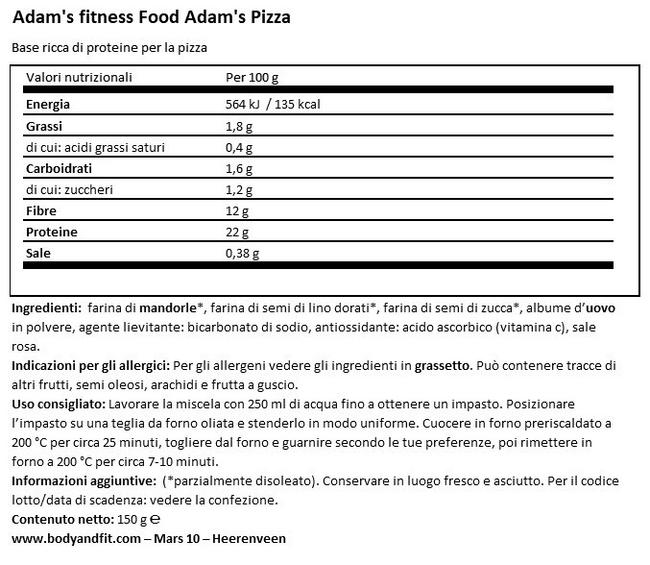 Adam’s Pizza Nutritional Information 1