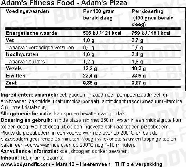 Adam's Pizza Nutritional Information 1