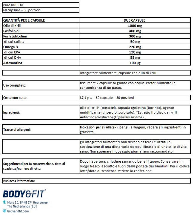 Olio di Krill Pure Nutritional Information 1