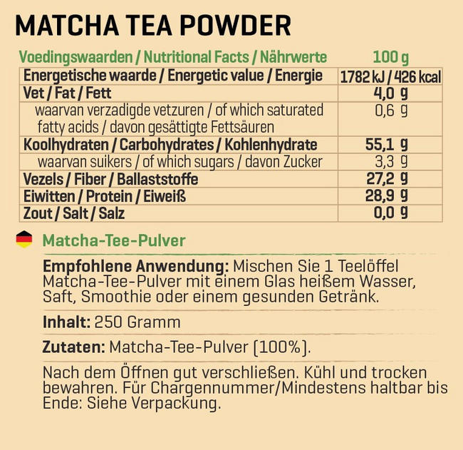 Matcha Pulver Bio Nutritional Information 1