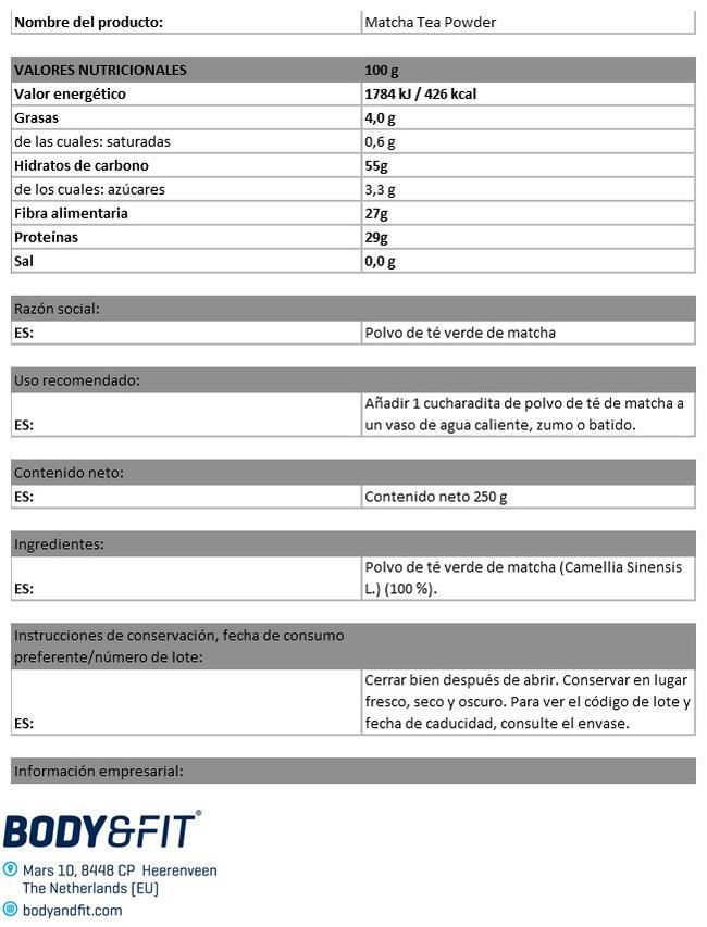 Matcha Powder Nutritional Information 1