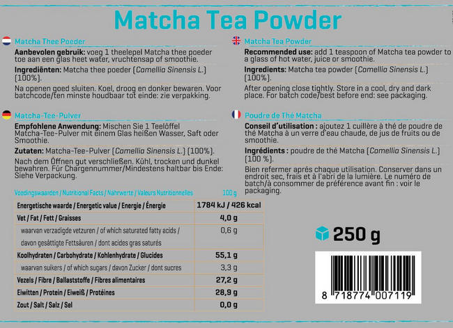 Biologisch Matcha Poeder Nutritional Information 1