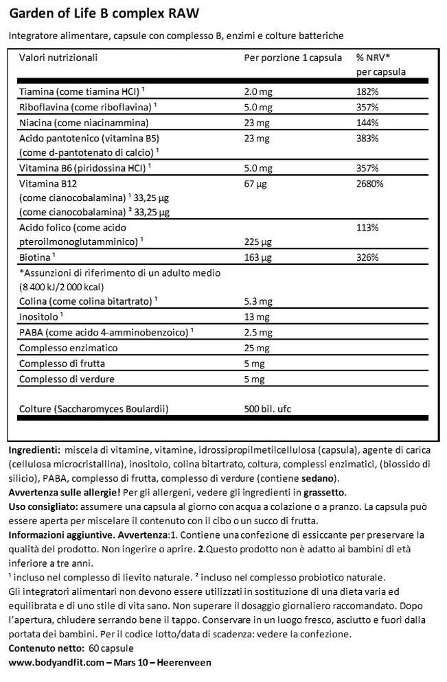 Vitamin B complex RAW Nutritional Information 1