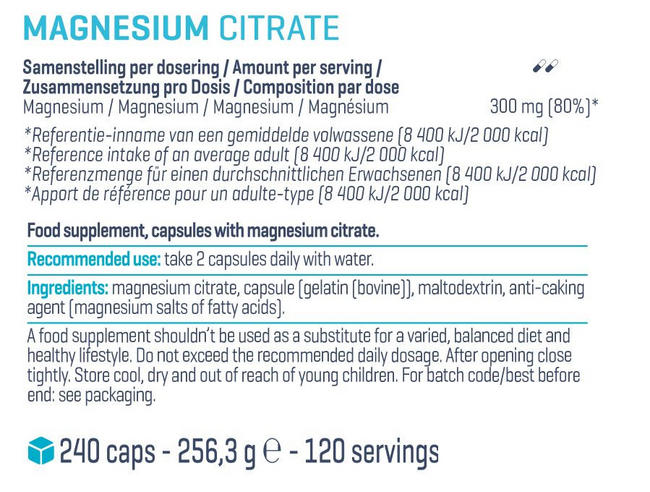 マグネシウム シトラート Nutritional Information 1