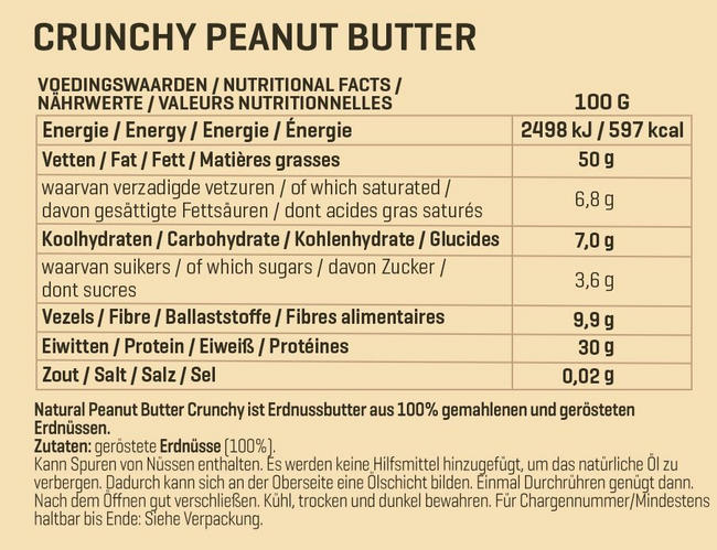 Natürliche Erdnussbutter Crunchy Nutritional Information 1