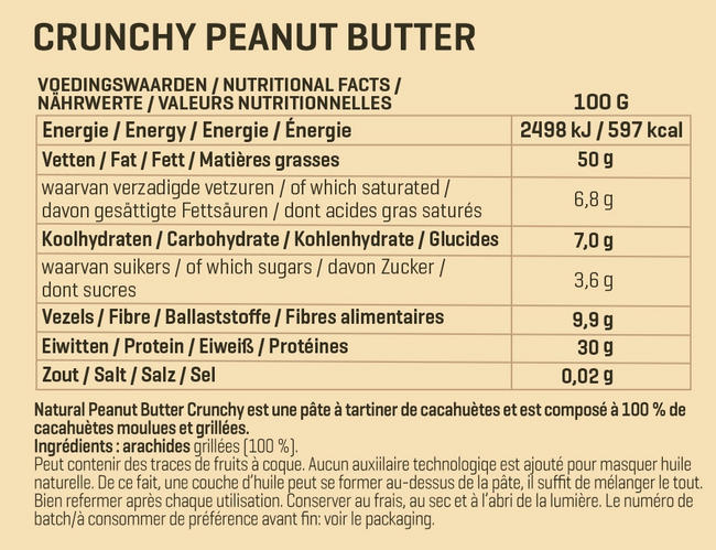 Beurre De Cacahuète Natural Peanut Butter Crunchy Nutritional Information 1