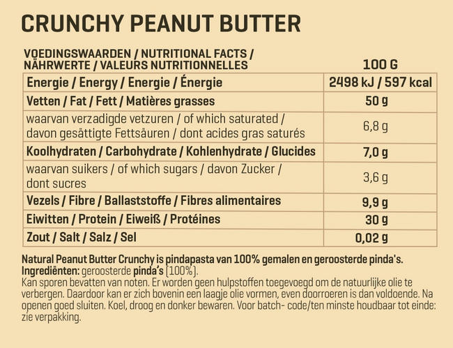 Natuurlijke Pindakaas Crunchy Nutritional Information 1