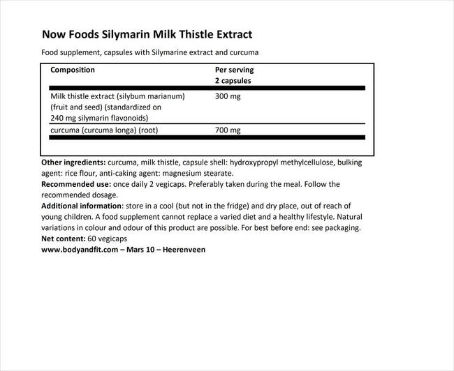 Silymarin Milk Thistle Extract Nutritional Information 1