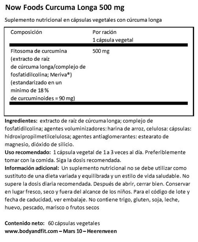 Curcuma Longa 500 mg Nutritional Information 1