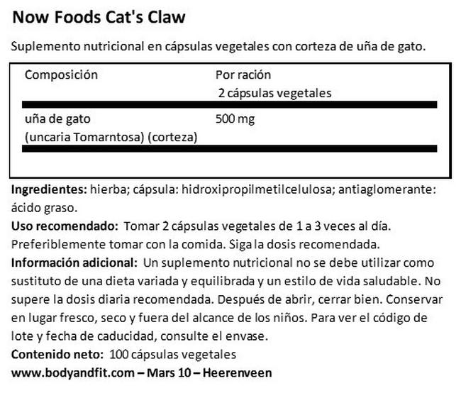 Cat’s Claw Nutritional Information 1