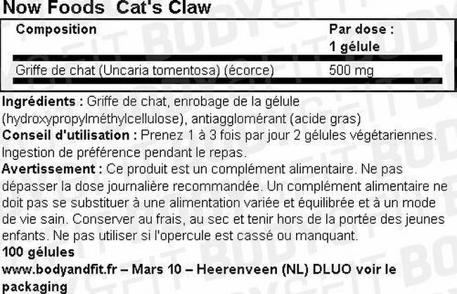 Cat's Claw Nutritional Information 1
