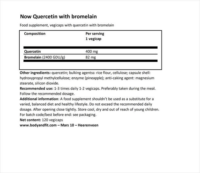 Quercetin with Bromelain Nutritional Information 1