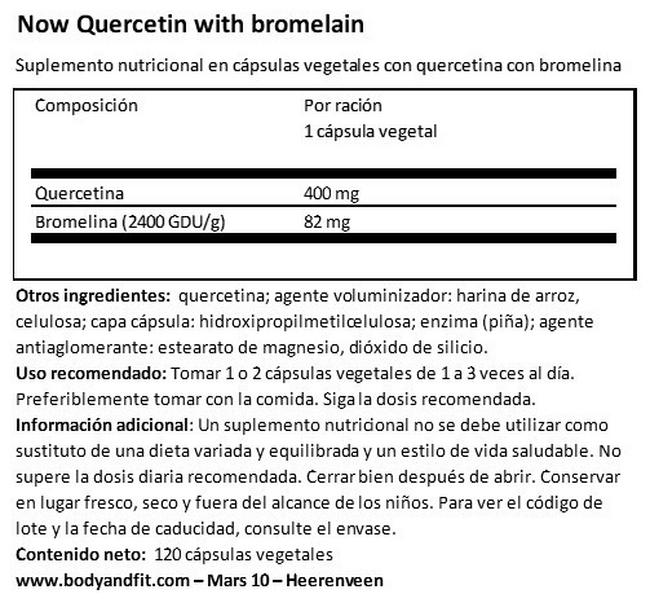 Quercetin with Bromelain Nutritional Information 1