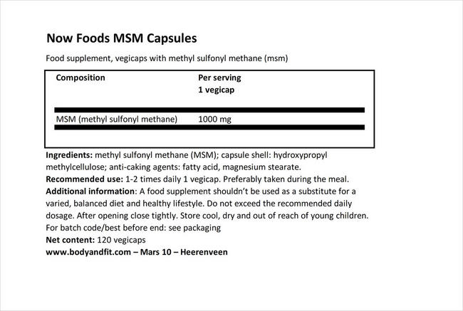 MSMカプセル Nutritional Information 1