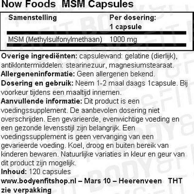 MSM Capsules Nutritional Information 1