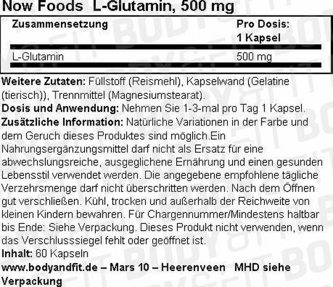 L-Glutamin, 500 mg Nutritional Information 1