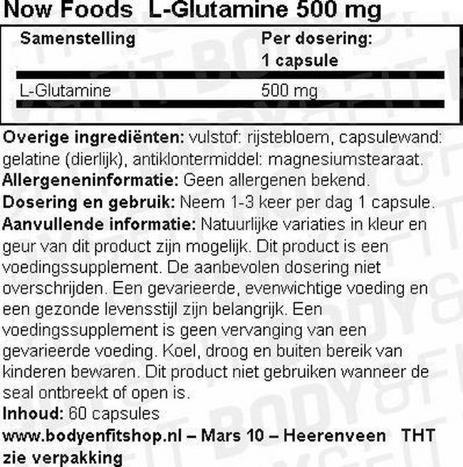 L-Glutamine, 500mg Nutritional Information 1